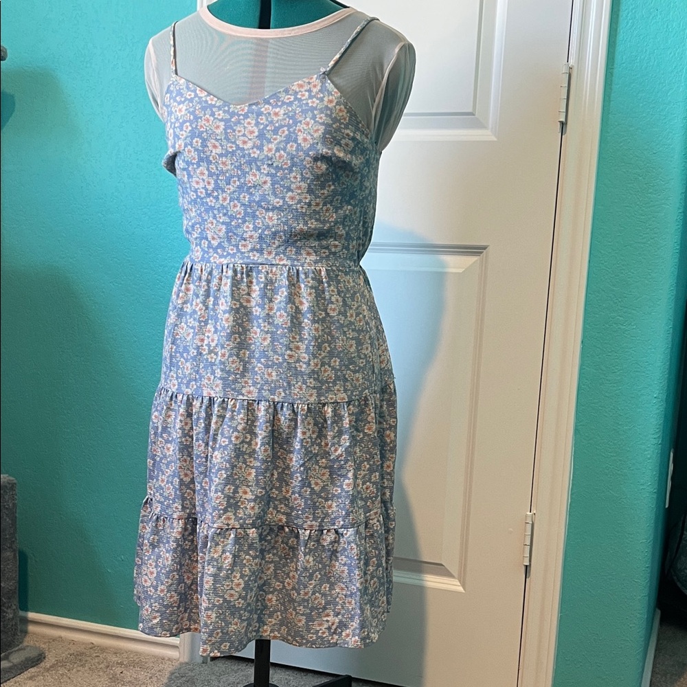 Floral Blue Sleeveless Dress